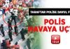 Taraftarın davul fırlattığı polis havaya uçtu!